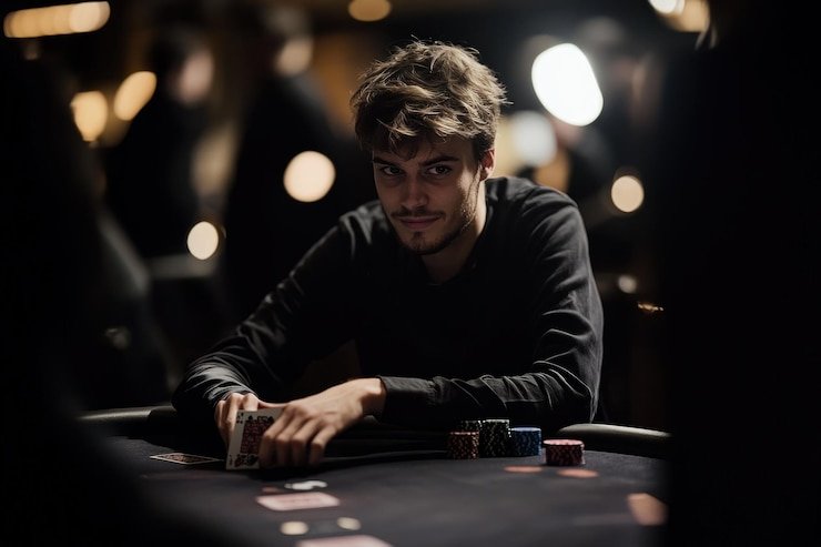 Dealer profesional craz mengatur kartu di meja Baccarat Tanpa Komisi